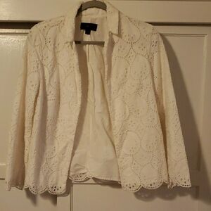 J. Crew White Lace Blazer with Scalloped Trim
